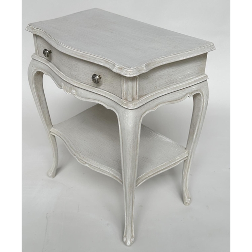 234 - LAMP TABLES, a pair, French Louis XV style grey painted each with drawer and undertier, 50cm x 30cm ... 