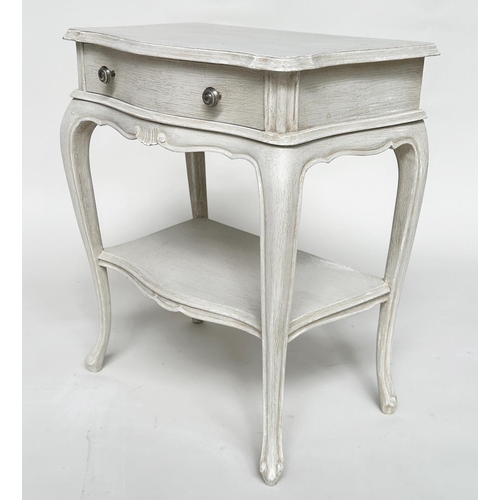 234 - LAMP TABLES, a pair, French Louis XV style grey painted each with drawer and undertier, 50cm x 30cm ... 