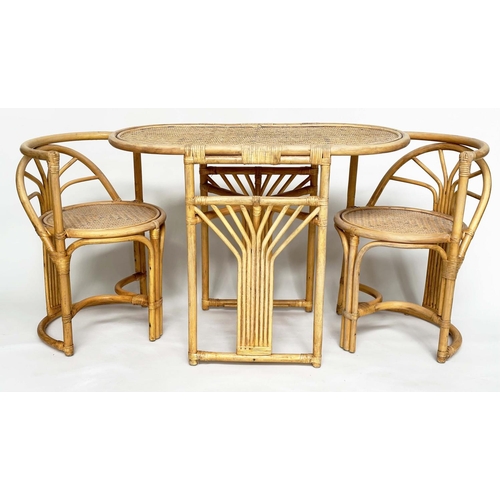 236 - GARDEN/TERRACE SET, rattan framed, wicker panelled and cane bound - rounded rectangular with fitting... 