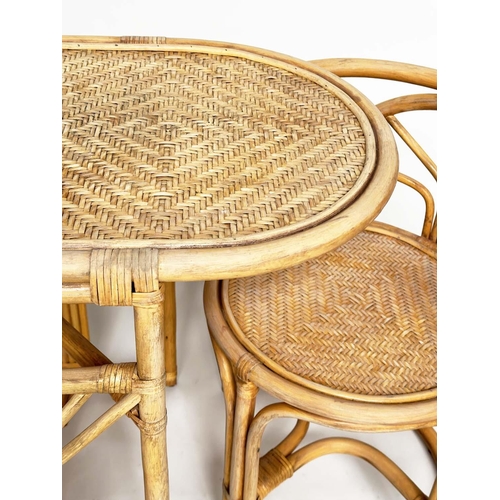 236 - GARDEN/TERRACE SET, rattan framed, wicker panelled and cane bound - rounded rectangular with fitting... 