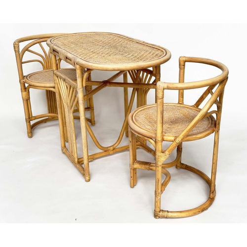 236 - GARDEN/TERRACE SET, rattan framed, wicker panelled and cane bound - rounded rectangular with fitting... 