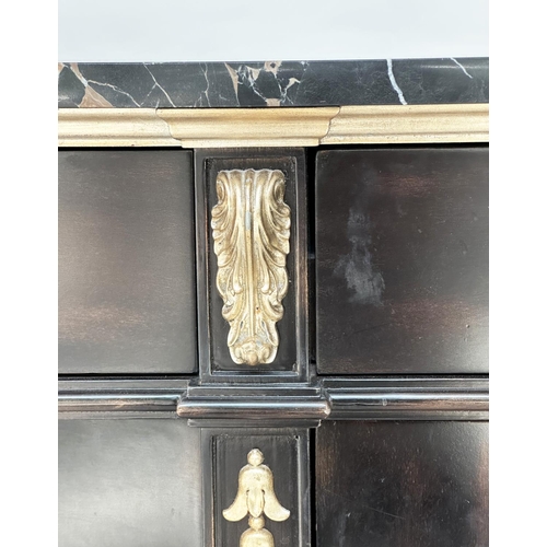 212 - CABINET CHEST, lacquered and hand painted floral and Chinoiserie decorated with gilt mounts, drawers... 