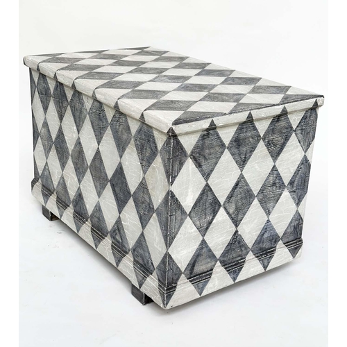 216 - HARLEQUIN TRUNK, 19th century craquelure and 'diamond' hand painted with rising lid, 99cm W x 62cm D... 