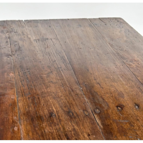 217 - HARVEST/DINING TABLE, 19th century French fruitwood, planked with square tapering supports, 234cm W ... 