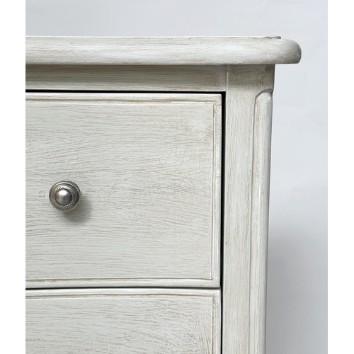 218 - LOW CHEST, French design traditionally grey painted with six drawers and splay supports, 139cm W x 8... 