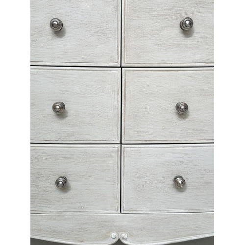 218 - LOW CHEST, French design traditionally grey painted with six drawers and splay supports, 139cm W x 8... 