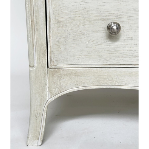 218 - LOW CHEST, French design traditionally grey painted with six drawers and splay supports, 139cm W x 8... 