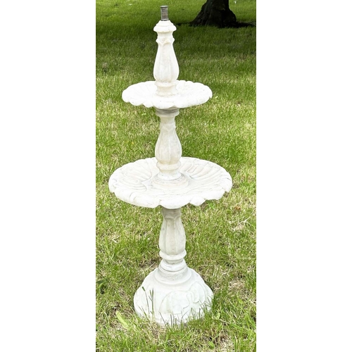 220 - GARDEN FOUNTAIN, 19th century Italian Carrara marble with three graduated tiers and turned pillar su... 