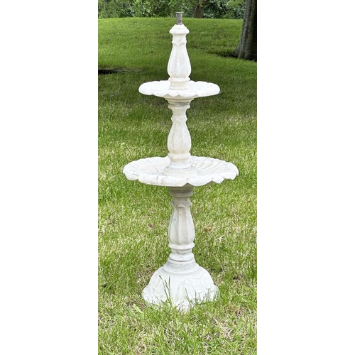 220 - GARDEN FOUNTAIN, 19th century Italian Carrara marble with three graduated tiers and turned pillar su... 