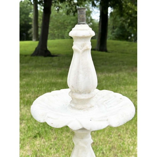 220 - GARDEN FOUNTAIN, 19th century Italian Carrara marble with three graduated tiers and turned pillar su... 