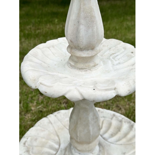 220 - GARDEN FOUNTAIN, 19th century Italian Carrara marble with three graduated tiers and turned pillar su... 