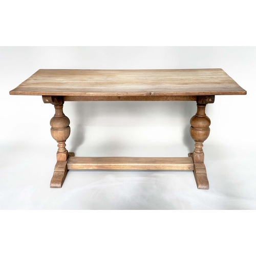 224 - REFECTORY TABLE, early English style oak with planked top, cup and cover turned pillar trestles and ... 