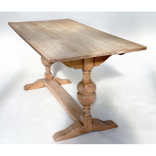 224 - REFECTORY TABLE, early English style oak with planked top, cup and cover turned pillar trestles and ... 