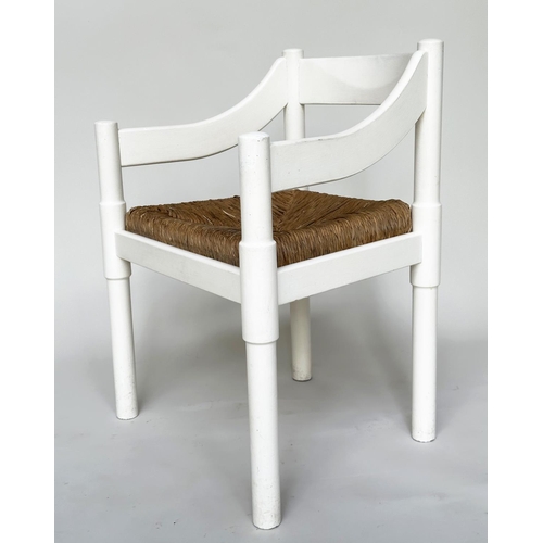 275 - ATTRIBUTED TO VICO MAGISTRETTI CARIMATE CHAIRS, a set of six, white with rush seats, 75.5cm H. (6)