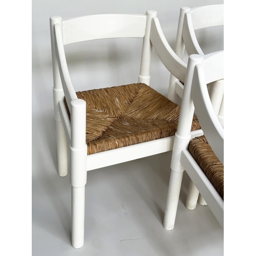 275 - ATTRIBUTED TO VICO MAGISTRETTI CARIMATE CHAIRS, a set of six, white with rush seats, 75.5cm H. (6)