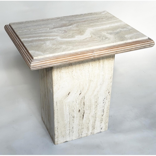 280 - CONSOLE TABLE, Italian travertine marble, rectangular with limed wood reeded edge on plinth base, 73... 