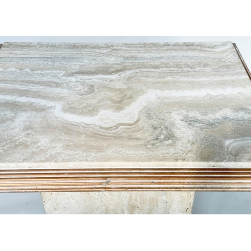 280 - CONSOLE TABLE, Italian travertine marble, rectangular with limed wood reeded edge on plinth base, 73... 