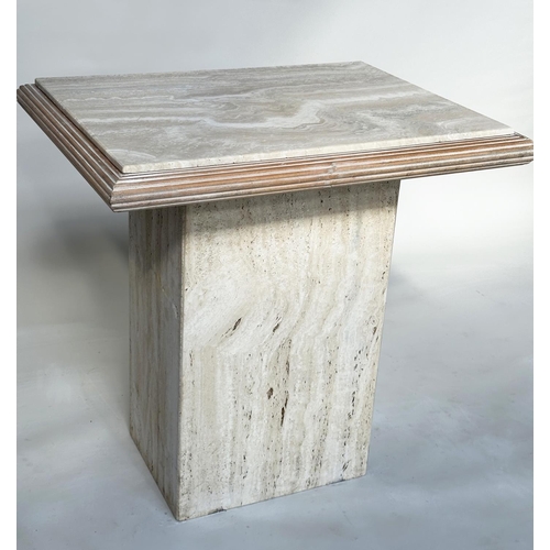 280 - CONSOLE TABLE, Italian travertine marble, rectangular with limed wood reeded edge on plinth base, 73... 