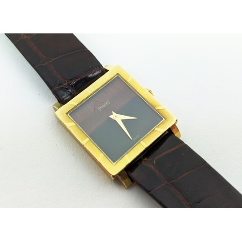 178 - A PIAGET WRISTWATCH, yellow metal cased and alligator leather strap, 18ct gold clasp, circa 1975, se... 