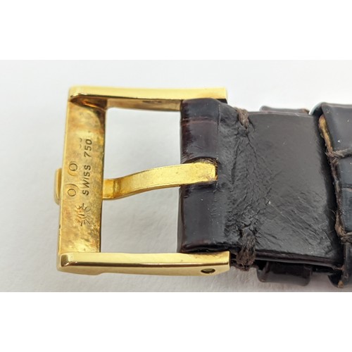 178 - A PIAGET WRISTWATCH, yellow metal cased and alligator leather strap, 18ct gold clasp, circa 1975, se... 