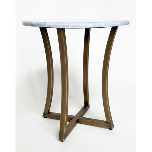 255 - DECCA SIDE TABLE, circular grey/white marble and curved interlocking gilt metal bronzed supports, 50... 