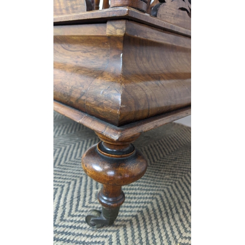 171 - CANTERBURY WHATNOT, mid Victorian burr walnut with fretwork and single drawer, 56cm x 105cm H x 41cm... 