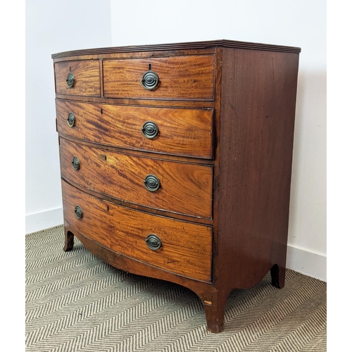 172 - BOWFRONT CHEST, early 19th century mahogany, with five drawers, 108cm W x 57cm D x 104cm H.