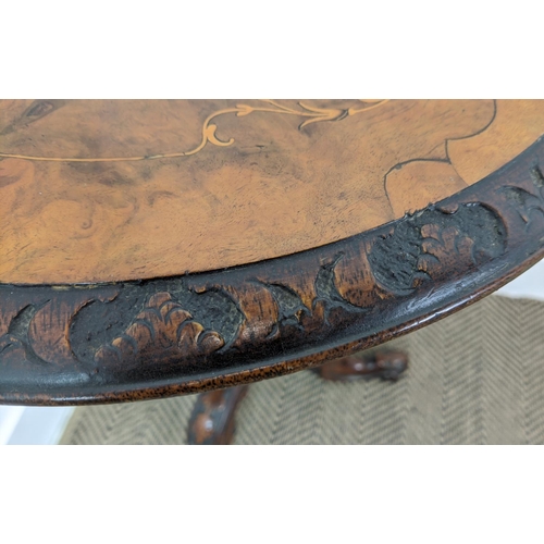 174 - LAMP TABLE, mid Victorian burr walnut and walnut with inlaid circular top on carved spiral column an... 