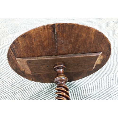 174 - LAMP TABLE, mid Victorian burr walnut and walnut with inlaid circular top on carved spiral column an... 