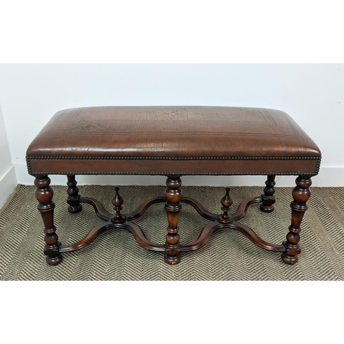 186 - THEODORE ALEXANDER FOOTSTOOL, Queen Anne style reproduction walnut with leather upholstery, 53cm H x... 