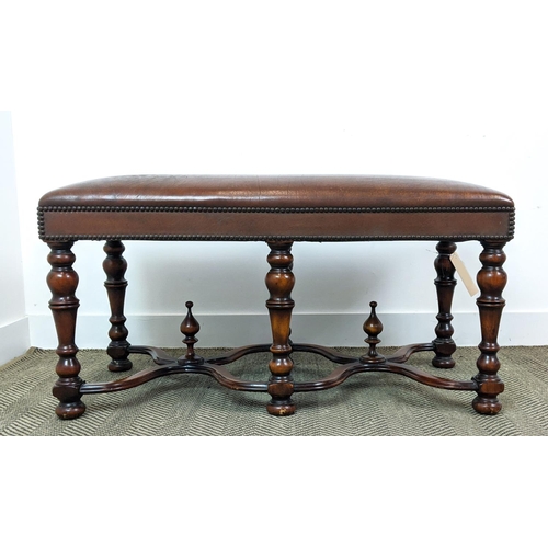 186 - THEODORE ALEXANDER FOOTSTOOL, Queen Anne style reproduction walnut with leather upholstery, 53cm H x... 