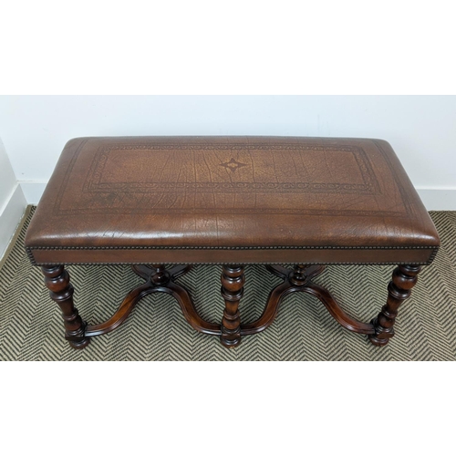 186 - THEODORE ALEXANDER FOOTSTOOL, Queen Anne style reproduction walnut with leather upholstery, 53cm H x... 