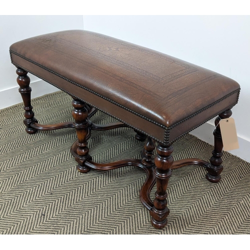 186 - THEODORE ALEXANDER FOOTSTOOL, Queen Anne style reproduction walnut with leather upholstery, 53cm H x... 