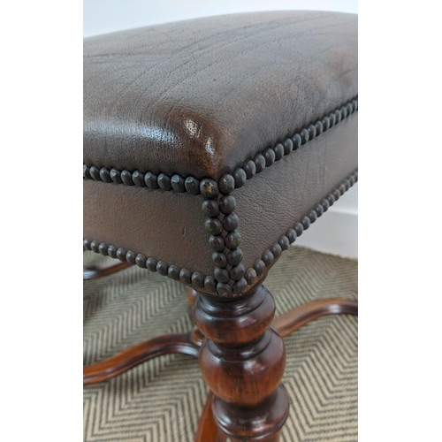 186 - THEODORE ALEXANDER FOOTSTOOL, Queen Anne style reproduction walnut with leather upholstery, 53cm H x... 