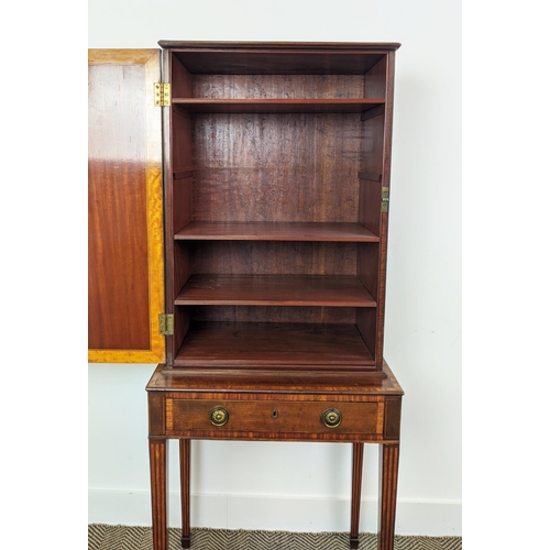 188 - CABINET ON STAND, circa 1790, George III mahogany and satinwood with crossbanded detail, the upper s... 