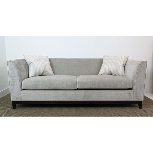 308 - SOFA, light grey fabric upholstered, ebonised supports, 200cm x 85cm x 75cm.