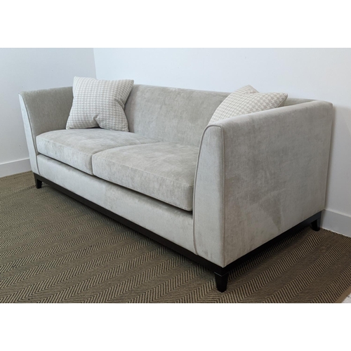 308 - SOFA, light grey fabric upholstered, ebonised supports, 200cm x 85cm x 75cm.