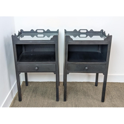 355 - OKA SIDE TABLES, a pair, metal, each 48cm W x 40cm D x 82cm H.