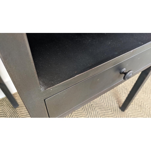 355 - OKA SIDE TABLES, a pair, metal, each 48cm W x 40cm D x 82cm H.