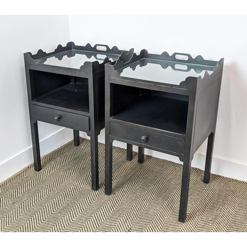 355 - OKA SIDE TABLES, a pair, metal, each 48cm W x 40cm D x 82cm H.