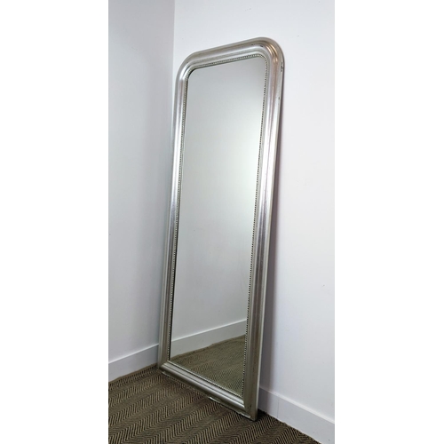 369 - WALL MIRROR, with a silvered beaded frame, 73cm W x 188cm H.