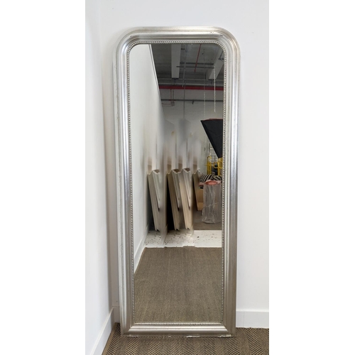 369 - WALL MIRROR, with a silvered beaded frame, 73cm W x 188cm H.