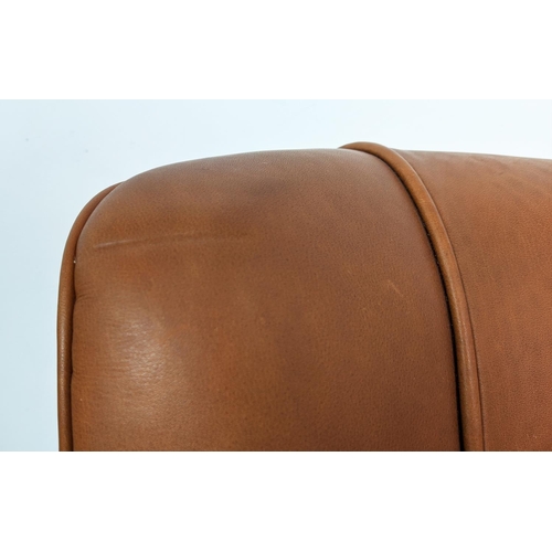 371 - OPEN ARMCHAIRS, a pair, with brown leather upholstery, each 57cm W x 75cm H. (2)