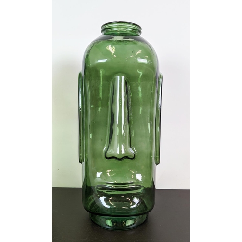 377 - RAPA NUI STYLE VASES, a pair, green tinted glass, 69cm H approx. (2)