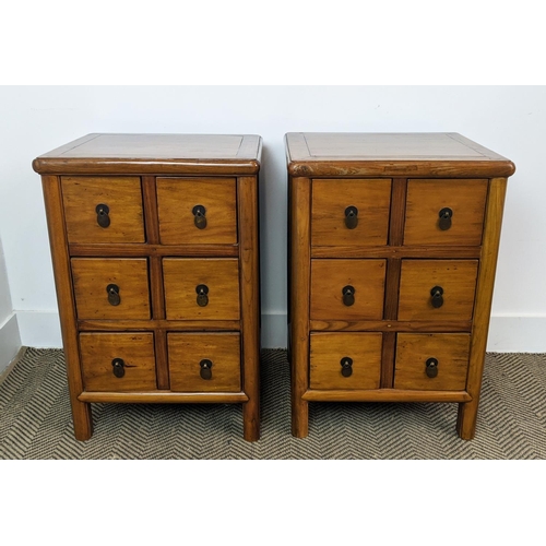 381 - SIDE CABINETS, a pair, Chinese style, each with six drawers, each 46cm W x 41cm D x 69cm H. (2)