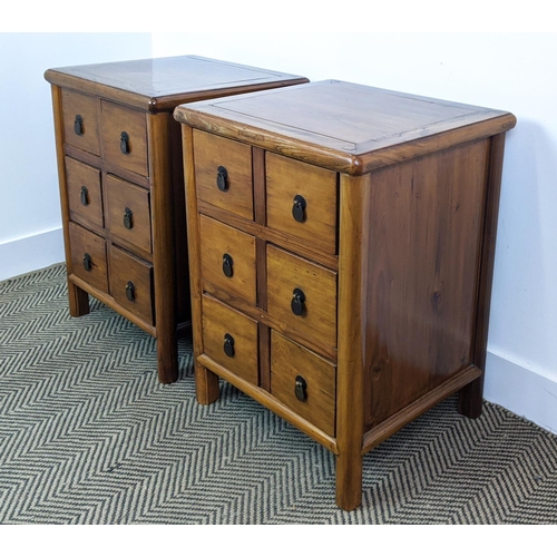 381 - SIDE CABINETS, a pair, Chinese style, each with six drawers, each 46cm W x 41cm D x 69cm H. (2)