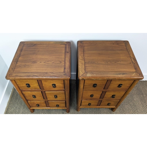 381 - SIDE CABINETS, a pair, Chinese style, each with six drawers, each 46cm W x 41cm D x 69cm H. (2)