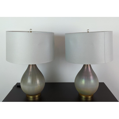 383 - ARTERIORS TABLE LAMPS, a pair, with grey shades, each lamp approx 80cm tall overall including shades... 