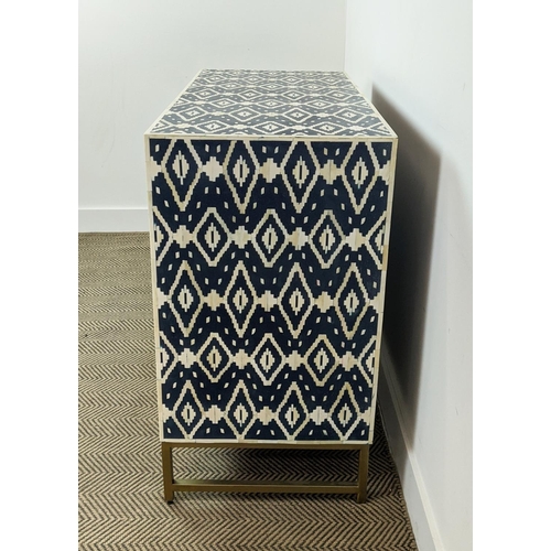 384 - CHEST OF DRAWERS, of Syrian influence, in a blue and white geometric pattern, 98cm  W x 47cm D x 88c... 