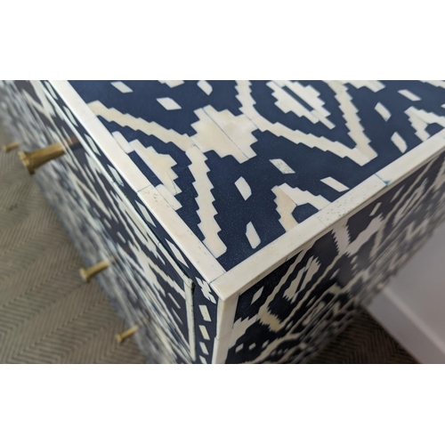 384 - CHEST OF DRAWERS, of Syrian influence, in a blue and white geometric pattern, 98cm  W x 47cm D x 88c... 